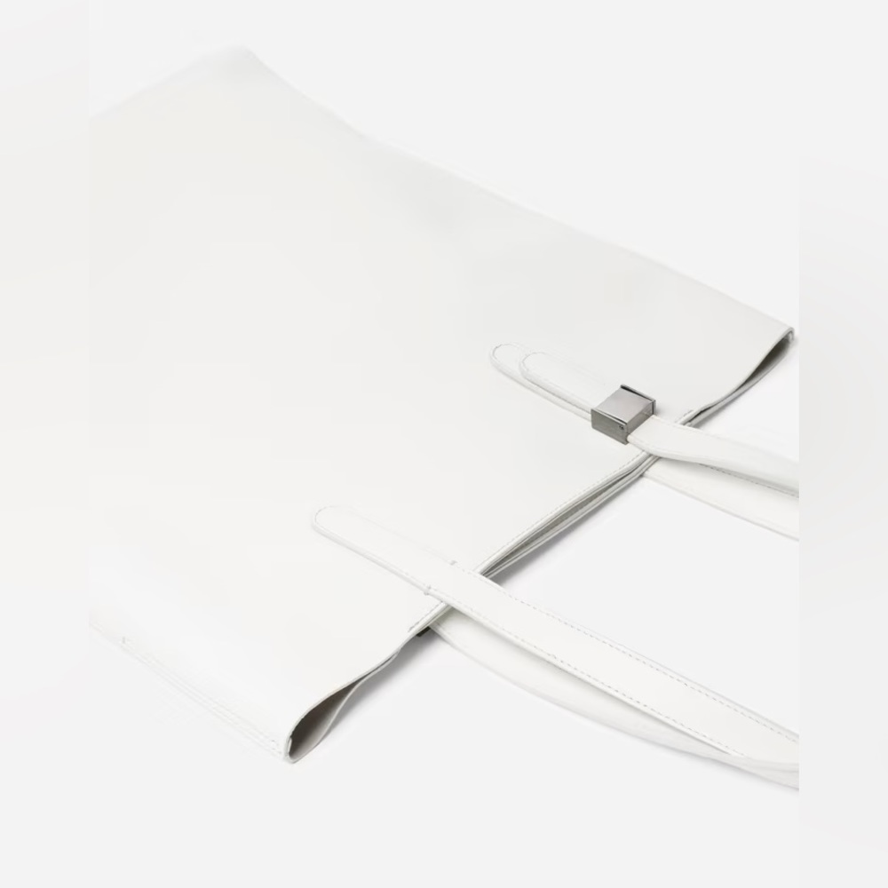 Everlane Italian Leather White / Cream Petra Tote Bag Purse with Metal Accents - Picture 4 of 16